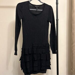 BCBGMaxAzria Black Long Sleeve Ruffled Dress Short Metallic XS
